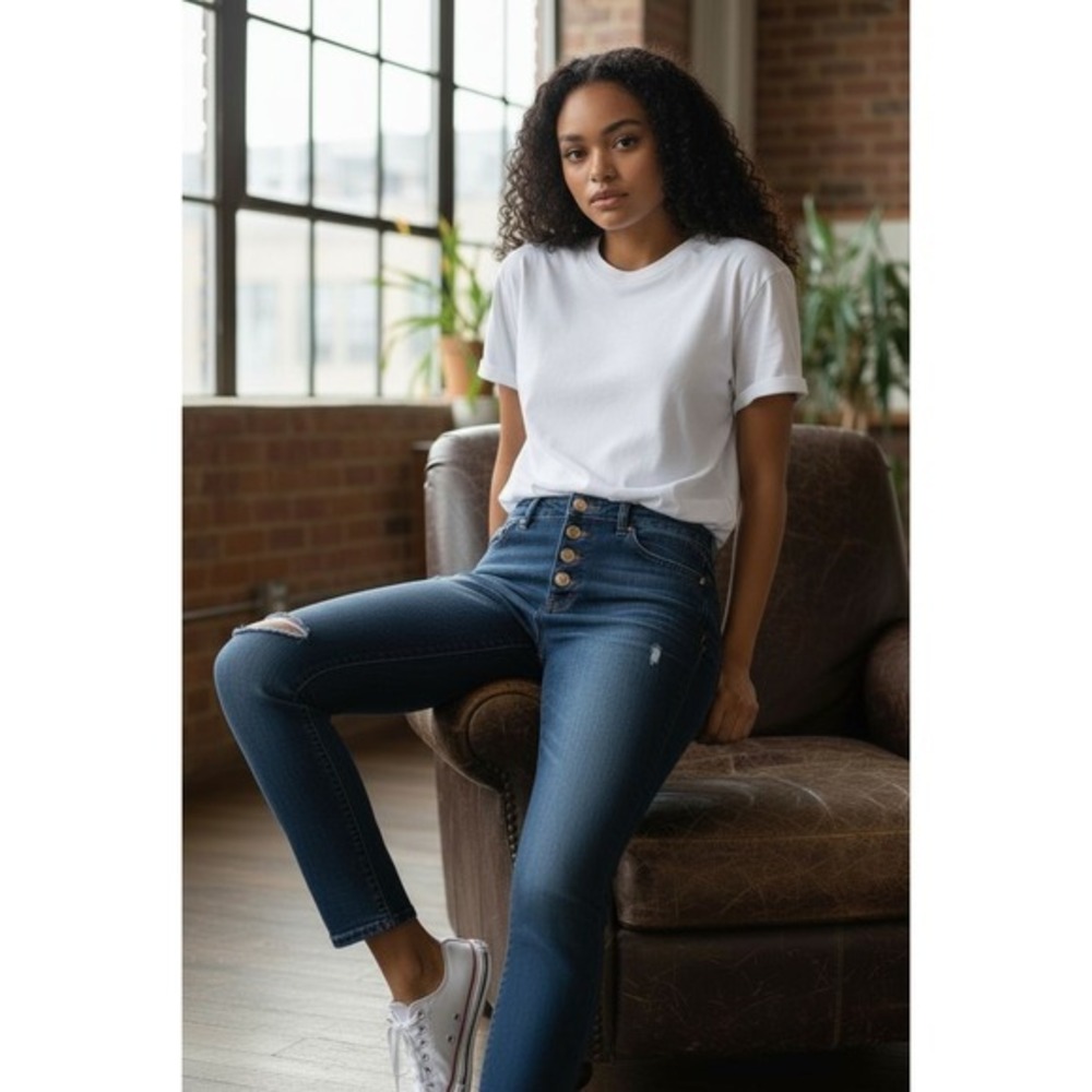 AQ Jeans Denim Collection Women High Rise Distressed Skinny Jean Dark Wash 32x29